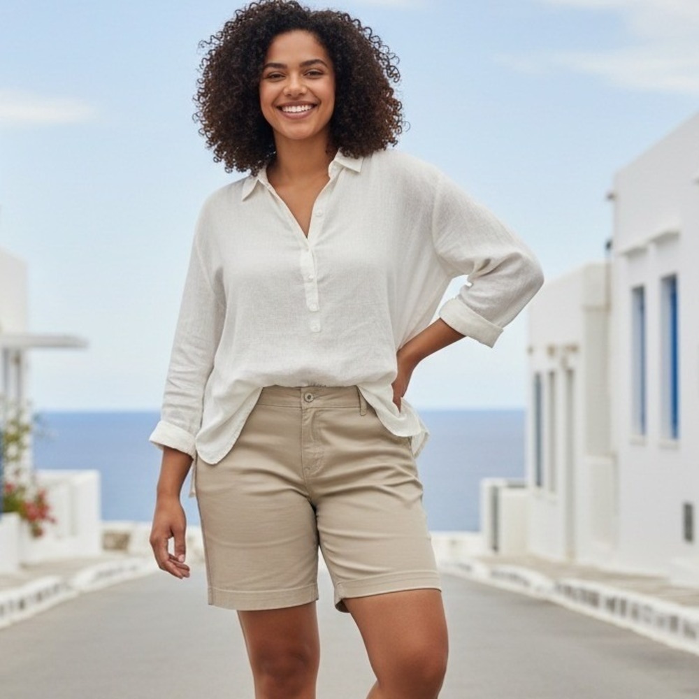 St Johns Bay‎ Womens Secretly Slender Bermuda Shorts Khaki Tan Plus 24W NWT